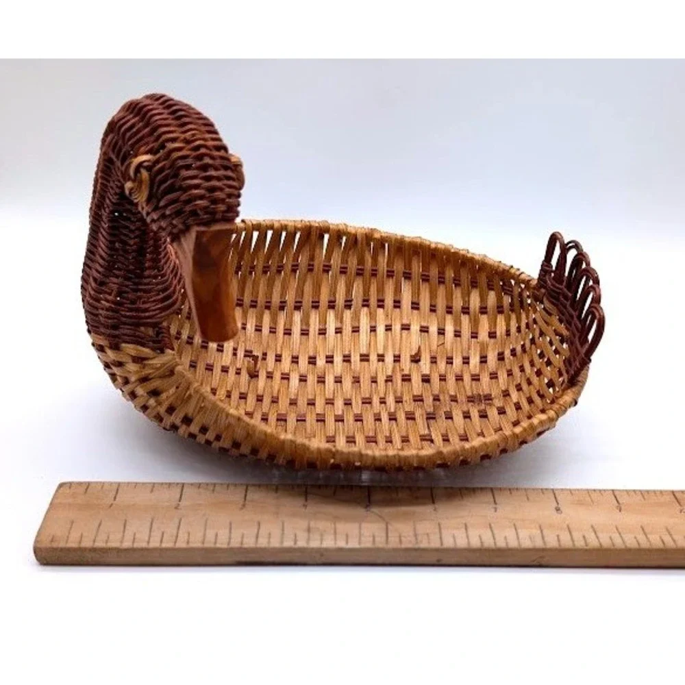 Vintage Woven Wicker Rattan Duck Basket 8x7x6 Catchall Keys Boho Farmhouse Cabin